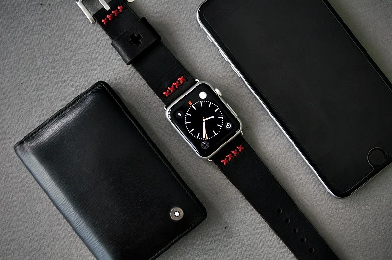 AWBF08-D123-RED handgefertigt Vintage Leder Uhrenarmband incl. Lugs Adapter für Apple Watch 1 und 2 (oder Apple Watch Sport) 42mm oder 38mm